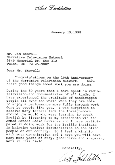 Art Linkletter letter